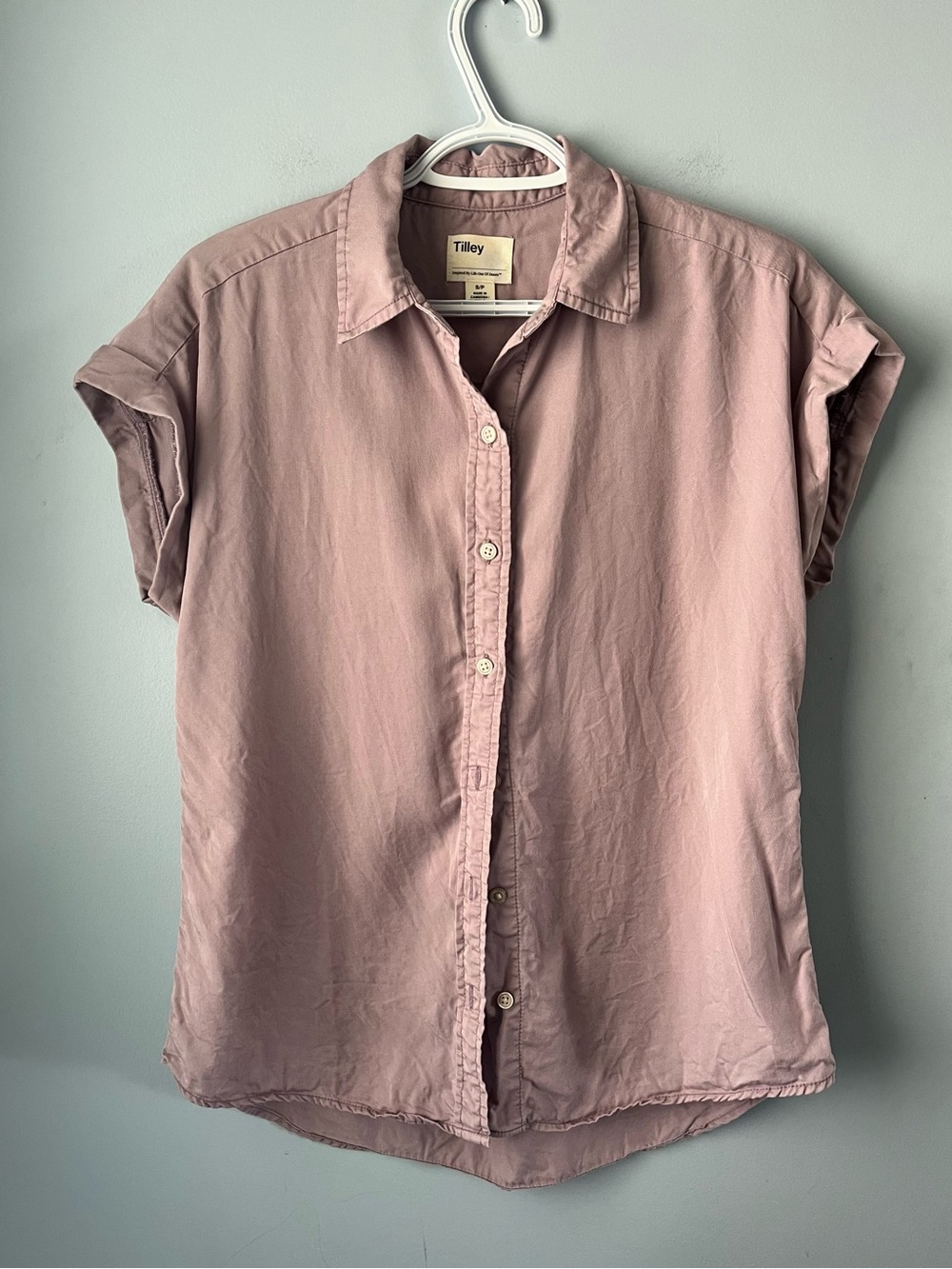 Tilley Lilac Mauve Button-Down Collared Short Sleeve Shirt Size S EUC